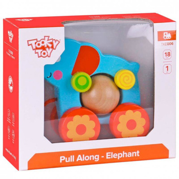 TOOKY TOY Drewniany Słoń Do Ciągnięcia za Sznureczek TKE006