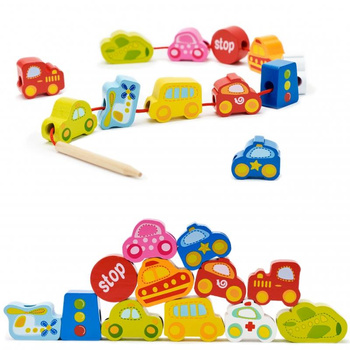 Drewniane Koraliki Klocki do nawlekania 13 elementów CLASSIC WORLD CW3635