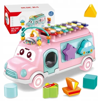 DUŻY AUTOBUS MUZYCZNY BUS DLA DZIECI SORTER KLOCKÓW CYMBAŁKI GRZECHOTKA 5w1