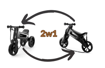 FWRider Super Sport Kolor: All Black / Cały Czarny Rowerek biegowy Jeździk 2w1 Ciche koła + Pasek do noszenia dla Rodzica