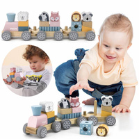 Viga Drewniana Kolejka z wagonikami i zwierzątkami do ciągnięcia PolarB Montessori 44015