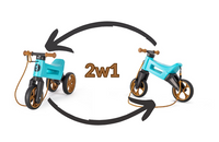 FWRider Super Sport 515777 Kolor: Aqua / Turkusowy z brązowymi felgami Rowerek biegowy Jeździk 2w1 Ciche koła + Pasek do noszenia dla Rodzica