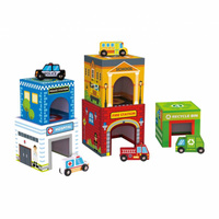 WOOPIE GREEN Układanka Kostki Miasto Pojazdy w Pudełkach + Figurki 10 el. 45029