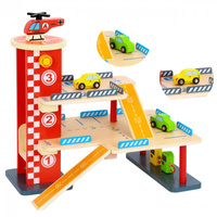 TOOKY TOY Drewniany Garaż Parking Lądowisko Stacja Benzynowa + AUTKA i HELIKOPTER TL698